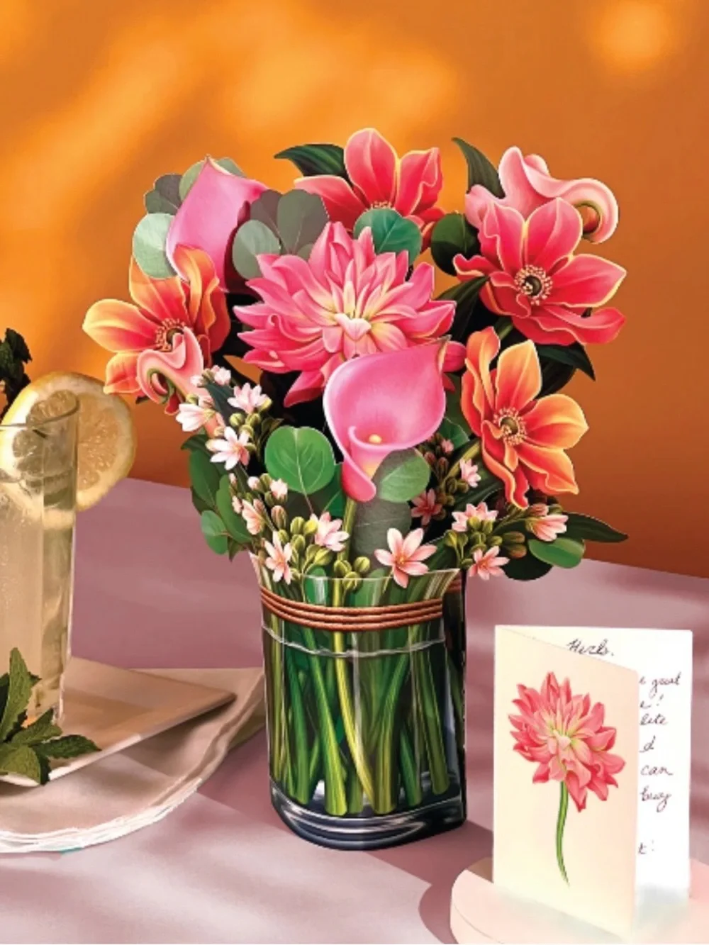 NWT LIFE SIZE/LIFE LIKE POP-UP DAHLIA 💐 IN VASE CARD! W/2ND MATCHING FLAT CARD